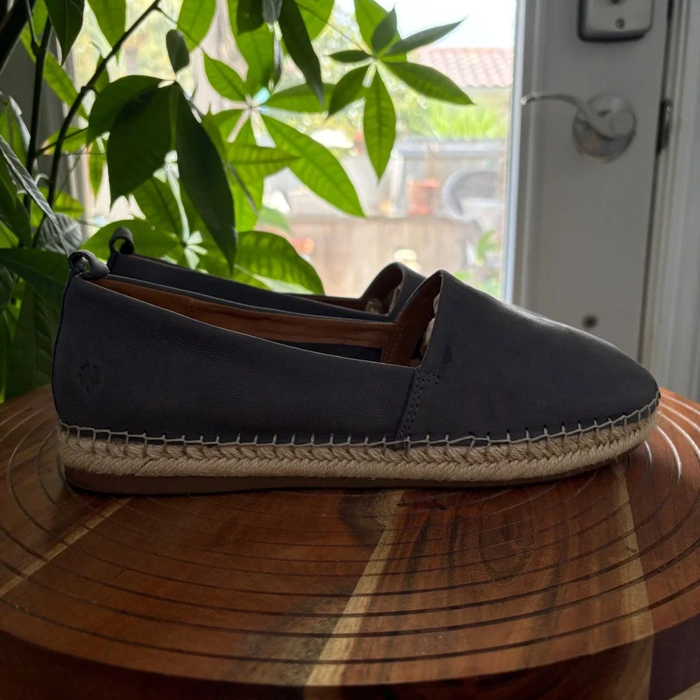 Lucky Brand Loretto Leather Espadrille Flats Blue Slate 9M LP-LORETTO